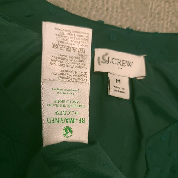 J.CREW Womens M  Top Ruffle Clip Dot Button Down Lined Blouse Green - Picture 4 of 10